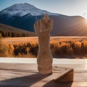 Wooden Hand Sculpture Pointing Finger Clenched Fist Vintage 5” Good Luck Amulet